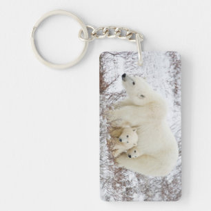 Polar Bears female and Two cubs Keychain