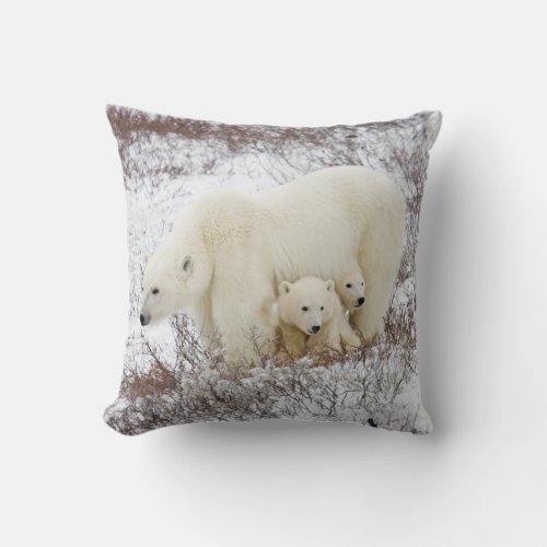 Polar Bears female and Two cubs Throw Pillow