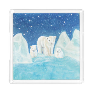 Polar Bears Illustration Acrylic Tray