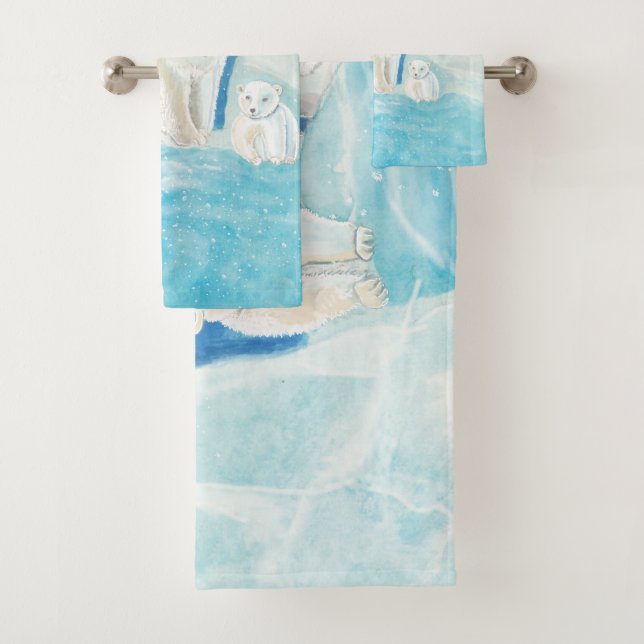 Polar Bears Illustration   Bath Towel Set (Insitu)