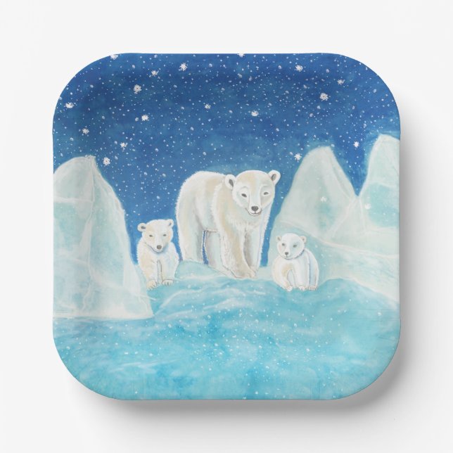 Polar Bears Illustration Paper Plates (Front)