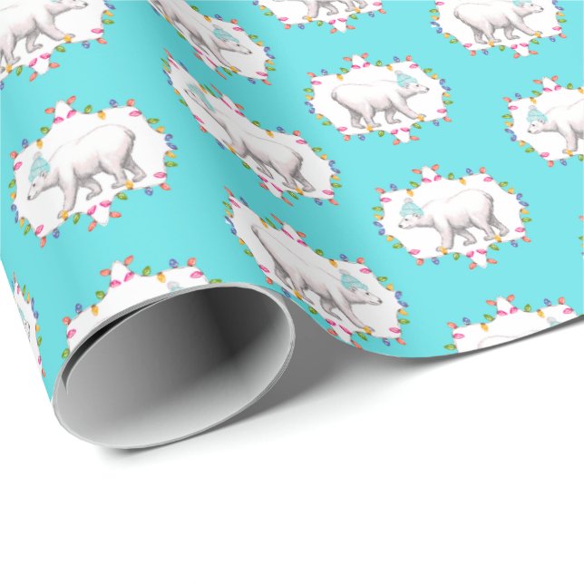 Polar Bears in Pom Pom Ski Hats Wrapping Paper (Roll Corner)