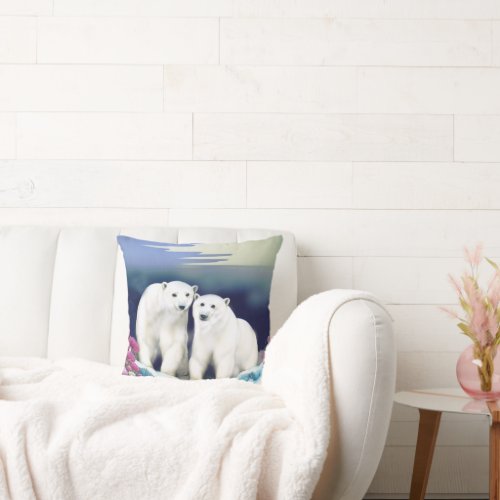 Polar Bears in Spring Throw Pillow