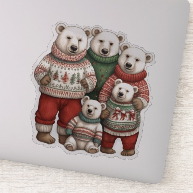 Polar Bears in Sweaters Sticker (Detail)