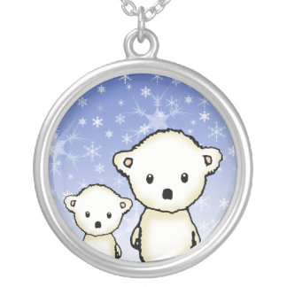 Polar Bears in the Snow Pendant Necklace
