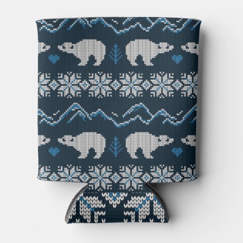 Polar Bears Knitted Winter Pattern Can Cooler