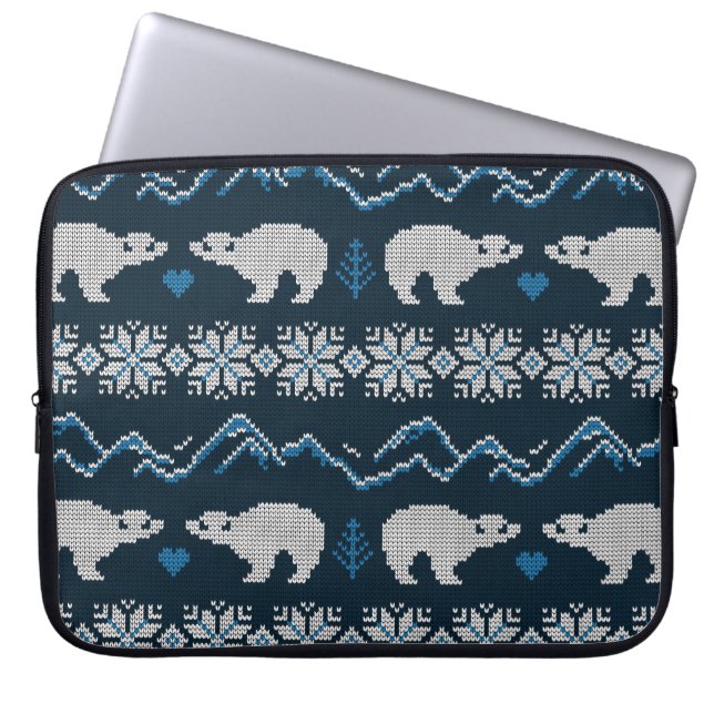 Polar Bears Knitted Winter Pattern Laptop Sleeve (Front)