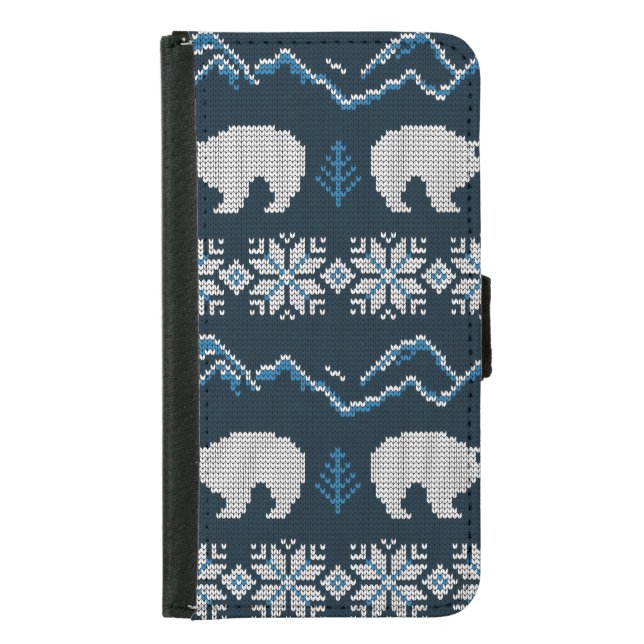 Polar Bears Knitted Winter Pattern Samsung Galaxy Wallet Case (Front)