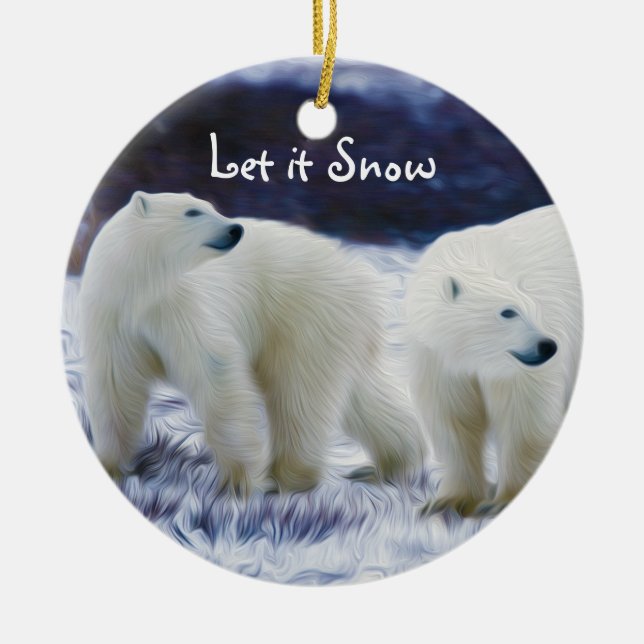Polar Bears Let it Snow Ceramic Ornament (Front)
