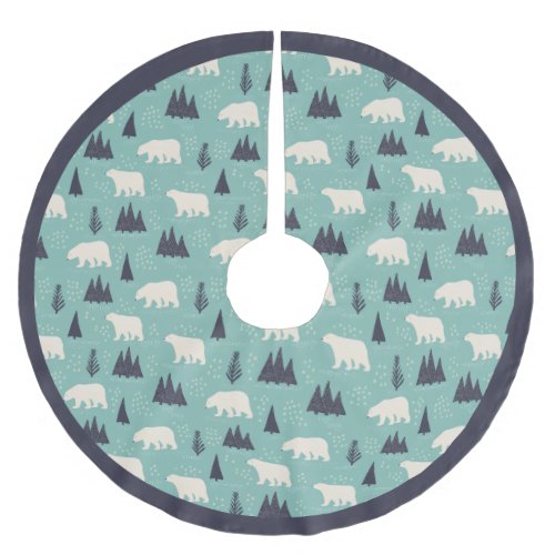 Polar Bears Navy Blue Teal Patterned Christmas Brushed Polyester Tree Skirt