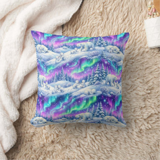 Polar Bears Northern Lights Winter Aurora Throw Pi Pillow