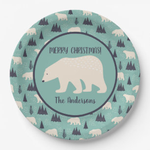 Polar Bears Patterned Christmas Party Paper Plates