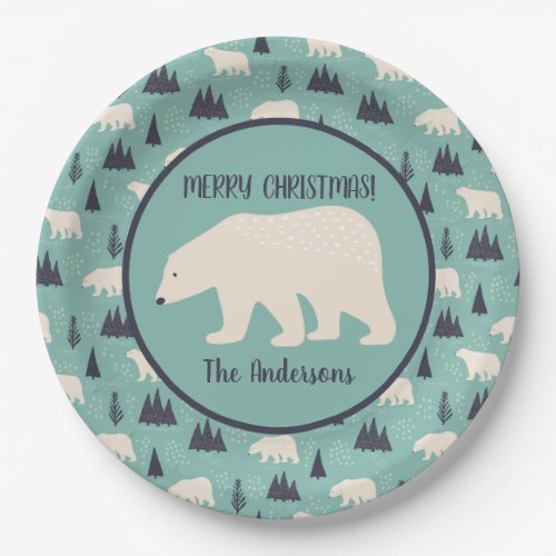 Polar Bears Patterned Christmas Party Paper Plates