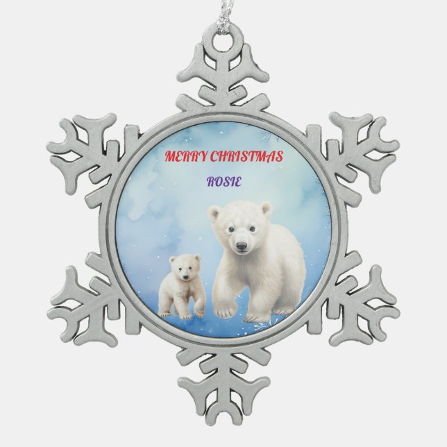 POLAR BEAR'S PEWTER SNOWFLAKE ORNAMENT (Front)