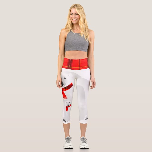 Polar Bears Plaid Scarfs and Waist Capri Leggings (Front)