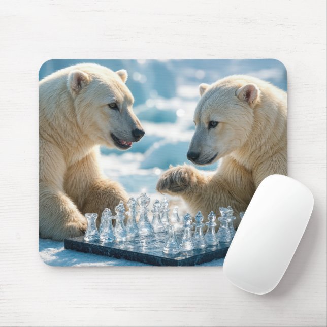 Polar Bears Playing Chess Mouse Pad (With Mouse)