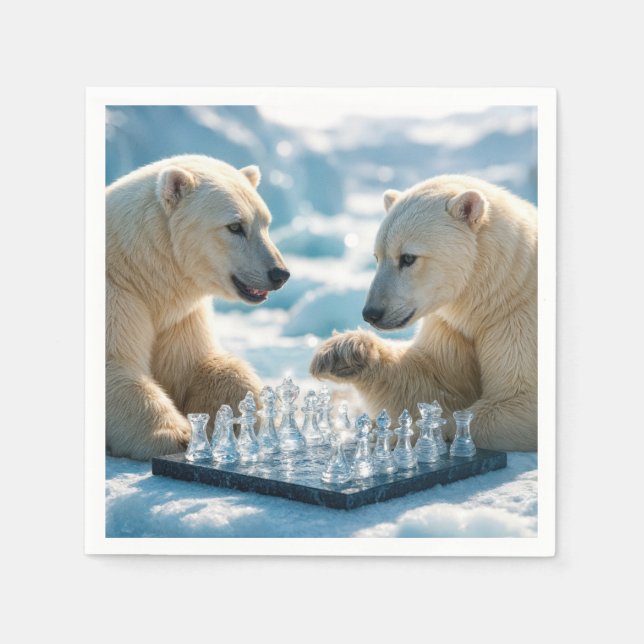 Polar Bears Playing Chess On a Glacier Napkins (Front)