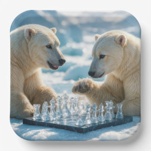 Polar Bears Playing Chess On a Glacier Paper Plates