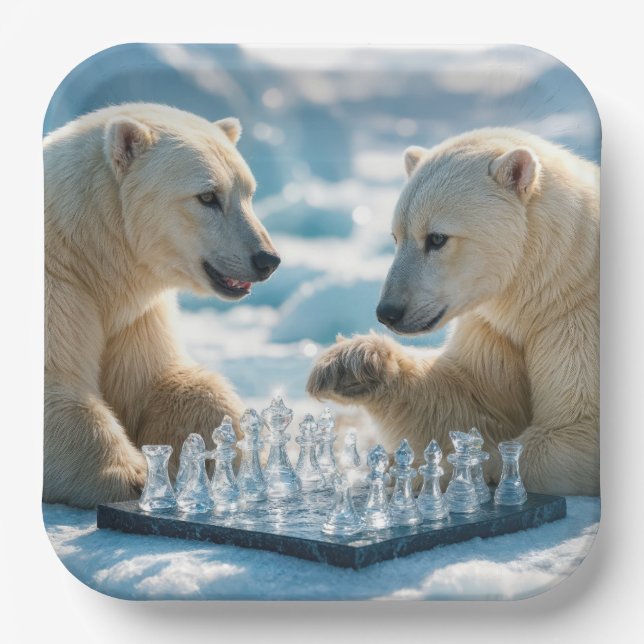 Polar Bears Playing Chess On a Glacier Paper Plates (Front)