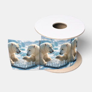 Polar Bears Playing Chess On a Glacier Satin Ribbon