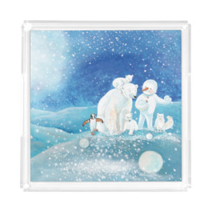 Polar Bears, Polar Fox, Emperor penguin & Snowman Acrylic Tray