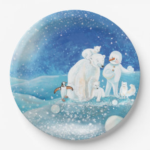 Polar Bears, Polar Fox, Emperor penguin & Snowman  Paper Plates
