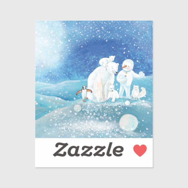 Polar Bears, Polar Fox, Emperor penguin & Snowman  Sticker (Sheet)