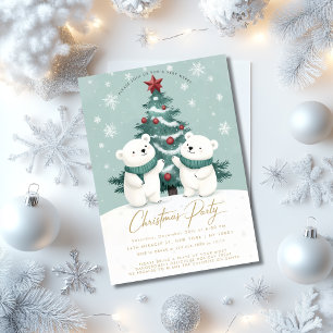 Polar Bears Snow Cute Christmas Party Invitation