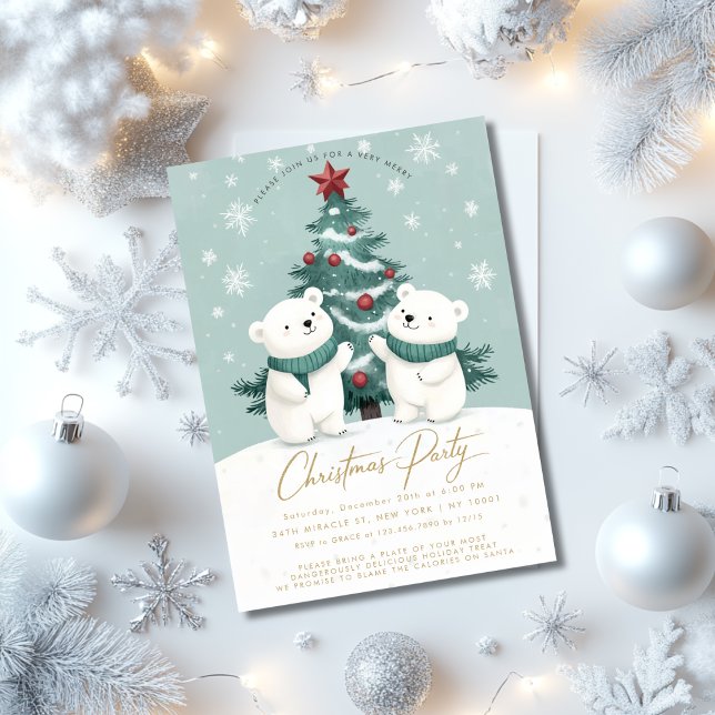 Polar Bears Snow Cute Christmas Party Invitation (Creator Uploaded)
