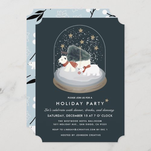 Polar Bears Snow Globe Navy Business Holiday Party Invitation