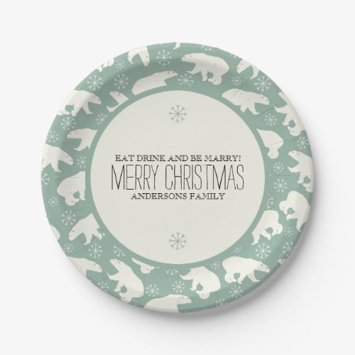 Polar Bears  Snowflakes Christmas Template Paper Plates