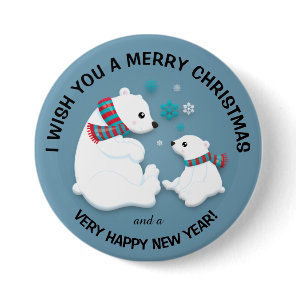 Polar Bears Snowflakes Merry Christmas Button