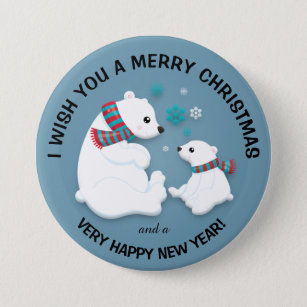 Polar Bears Snowflakes Merry Christmas Button