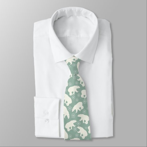 Polar Bears  Snowflakes Winter Pattern Tie