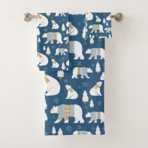 Polar Bears, Trees and Snowflakes   Bath Towel Set