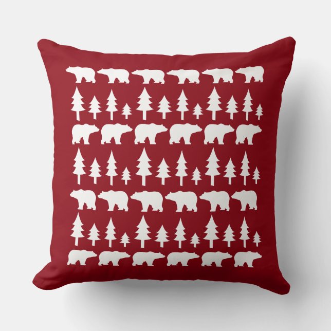 POLAR BEARS & TREES Christmas Vintage Throw Pillow (Front)