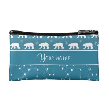 Polar Bears Twinkling Stars Personalized Cosmetic Bag by glamgoodies at Zazzle