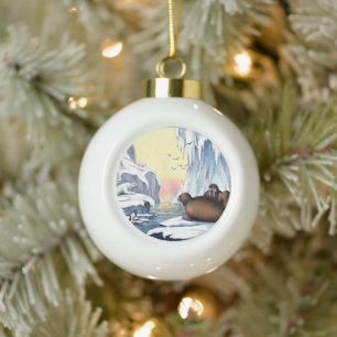 Polar Bears, Walrus, And Seals Ceramic Ball Christmas Ornament