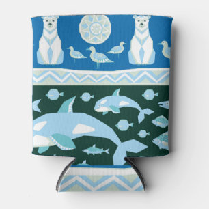 Polar bears whales fish seagulls pattern can cooler