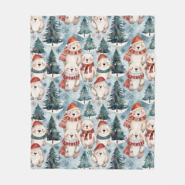 Polar Bears Winter Fleece Blanket | Hats & Scarves (Front)