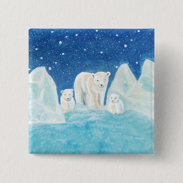 Polar Bears & Winter Landscape Button (Front)