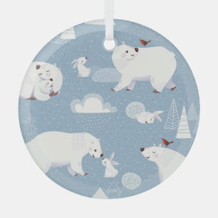 Polar Bears Winter Vintage Glass Ornament
