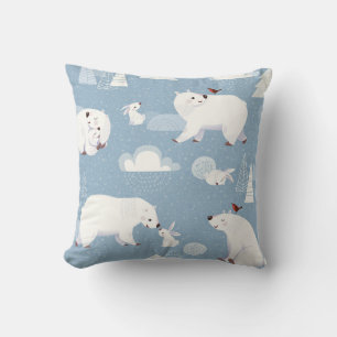 Polar Bears Winter Vintage Throw Pillow