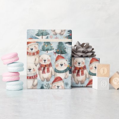 Polar Bears with Hats &amp; Scarves Wrapping Paper