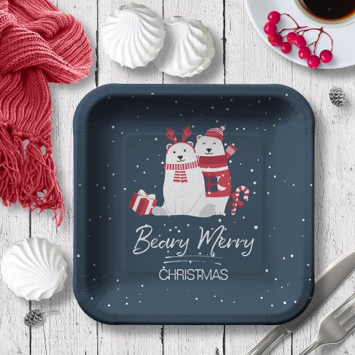 Polar Beary Merry Christmas ID851 Paper Plates