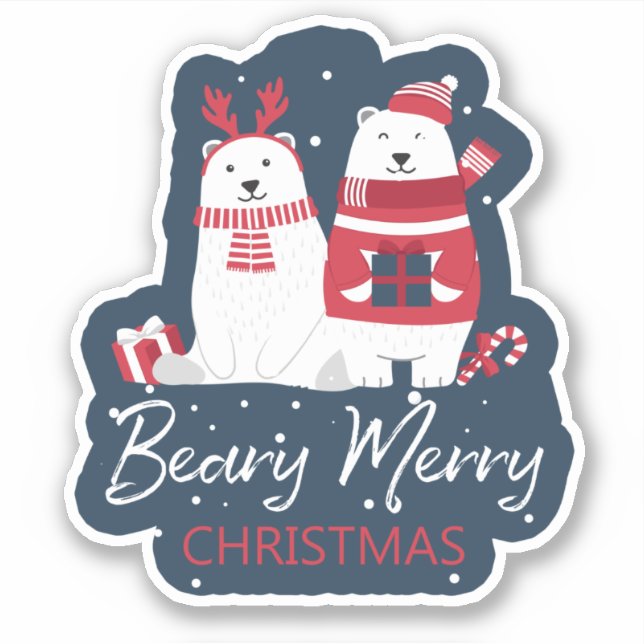 Polar Beary Merry Christmas ID851 Sticker (Front)