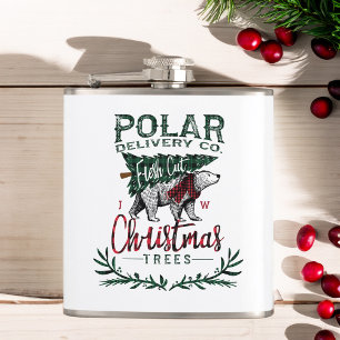 Polar Delivery Co Fresh Cut Christmas Trees Plaid Flask
