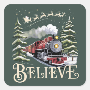 Polar Express Christmas Gift Believe Xmas Winter Square Sticker
