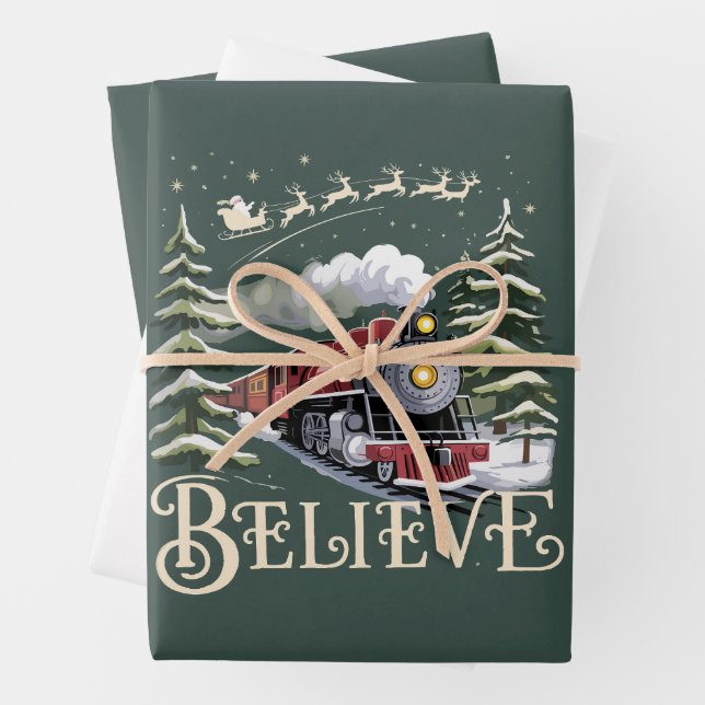 Polar Express Christmas Gift Believe Xmas Winter Wrapping Paper Sheets (In situ)