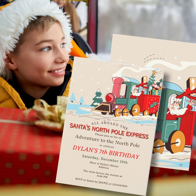 Polar Express Train Kids Birthday Party Adventure Invitation (Santa's Polar Express Train Kids Birthday Party North Pole Adventure Sleepover Invitation)